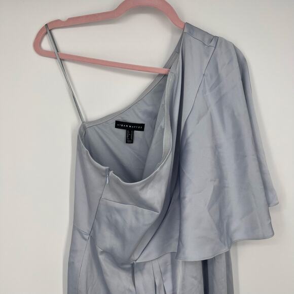 Aidan Mattox Crepe Satin One Shoulder Evening Gown Women's Size 12 Silver Mist - Picture 3 of 8